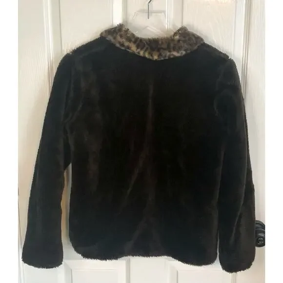Vintage Christie Brooks Brown Faux Fur Cheetah Collar Jacket Y2K - Girl's L (14) - Picture 9 of 9